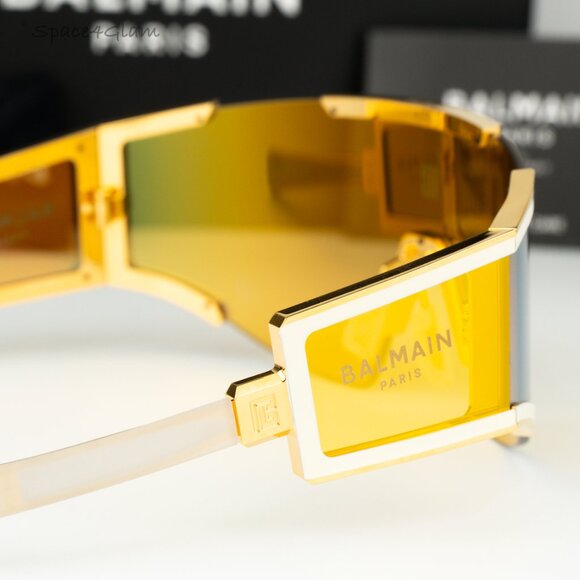 Balmain Men Sunglasses FLECHE BPS-138B-141 Gold Bronze Mirror Mask BRAND NEW - Picture 5 of 15